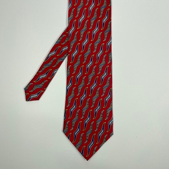 Maersk Broker Red Silk Necktie Abstract Wave Pattern Mens One Size